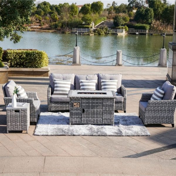 Direct Wicker Trinity 5-Piece Outdoor Furniture Set with LP Fire Pit Table (PAF-1802-New) For Cheap - Image 2