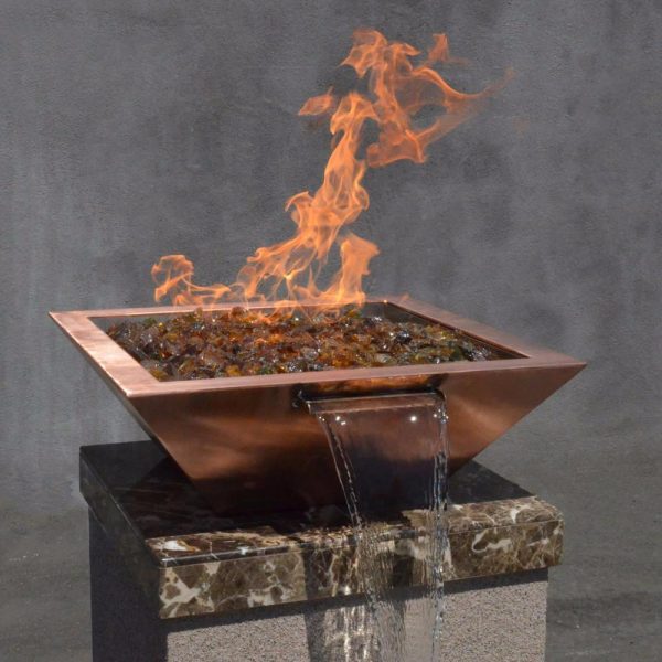 Top Fires Maya 30-Inch Square Hammered Copper Gas Fire and Water Bowl - Electronic (OPT-30SCFWE) Hot on Sale - Image 2